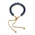 Adjustable golden bolo bracelet featuring deep blue rectangle-cut sparkling crystals - 1 Piece/Pack / Gold-Deep Blue