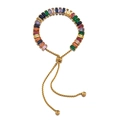Adjustable gold box chain bracelet with vibrant rainbow rectangular gemstones - 1 Piece/Pack / Gold Multicolor