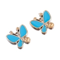Blue enamel butterfly charm with rose gold frame and rhinestones for jewelry making - Blue