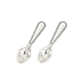 Close-up of vintage silver alloy miniature spoon charms with detailed beaded handles - Antique Silver Spoon