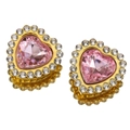 Pink heart crystal earrings with gold plating and white zircon border for women - Pink
