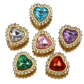 Double-layer crystal heart rhinestone buckles in six colors with gold finish settings - Multicolor