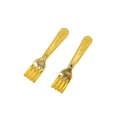 Close-up of golden miniature forks with beaded decorative handles for DIY jewelry making - Gold Fork