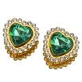 Green crystal heart rhinestone with gold base and white diamond halo for DIY crafts - Green