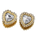 Golden heart-shaped crystal earrings with surrounding cubic zirconia rhinestones - White