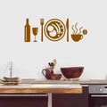 Adesivo murale cucina marrone scuro con bottiglie di vino e icone della tavola decor - 58*22CM / Marrone