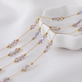 Golden stainless steel handmade chain with iridescent crystal beads for DIY jewelry - 【1 Meter / Pack】 / Purple