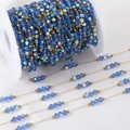 Blue faceted glass beads and gold stainless steel bead chain for DIY jewelry making - 【1 Meter / Pack】 / Blue