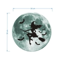 Lichtgevende maan muursticker met heks en vleermuizen silhouet, 30cm diameter detail - Ronde Stijl