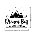 Dettaglio dell'adesivo murale Dream Big Little One con montagne e orsetti decorativi - 57x51cm / Nero