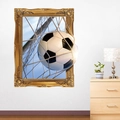 3D Fußball Wandaufkleber mit goldenem Rahmen und Netzeffekt für die Raumdeko - Fußball Bricht Netz Stil (XH6247) / XH6247-45x60CM