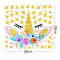 Adesivi murali unicorno dorato con fiori colorati e decoro stelle glitter - KSD8836