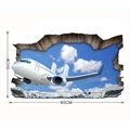 3D vliegtuig muursticker met afmetingen 50cm x 90cm op een witte achtergrond - 3D Vliegtuig Lucht Gebroken Muur Patroon (KS6710)