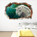 3D aquarel eenhoorn muursticker met gebroken muureffect voor de kinderkamer - Eenhoorn Groen Bos Stijl (KSD8839)