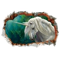 Adesivo murale 3D unicorno bianco che emerge da un muro rotto nella foresta magica - 50*70CM
