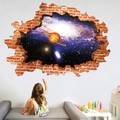 Adesivo murale 3D con galassia e pianeti effetto muro rotto per camera dei bambini - Stile Nebulosa dello Spazio Profondo (KS6717)