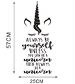Dimensioni dettagliate dell'adesivo murale unicorno 57cm x 25cm con frase ispiratrice - S (25x57cm) / Nero