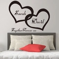 Adesivo murale in vinile con cuori intrecciati e nomi personalizzati Sarah e David - 45*57CM