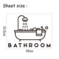 Guía de tamaño detallada del vinilo de pared para baño con gráfico de bañera y ducha - 22.5x29cm / Negro