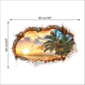 Vinilo decorativo 3D playa atardecer con medidas 90x60 cm y efecto de pared rota - Grande-60*90CM