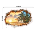 Detail showing 70x50 cm 3D broken wall sunset beach decal with palm trees and ocean - S-50*70CM