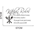 Detalle de dimensiones del vinilo decorativo Kitchen Rules con cubiertos de 37x57cm - 36x57cm / Negro