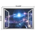 Detailed 70x50cm dimensions of a 3D window view wall sticker with galaxy and stars - S-50*70CM