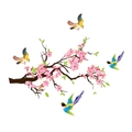 Sticker mural branche de prunier rose avec oiseaux colorés pour décoration - Style orienté vers la droite
