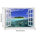 Detailed dimension layout for 3D tropical island window wall sticker, 90cm x 57cm size - Island Beach Landscape (6750-1)