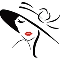 Vinilo decorativo minimalista con silueta de mujer con sombrero negro y labios rojos - 43*43cm