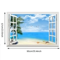Dettaglio con dimensioni 90x57cm dell'adesivo murale 3D con vista su spiaggia tropicale - Paesaggio di Spiaggia con Alberi di Cocco (6750-3)
