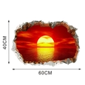 Vinilo de pared 3D de 60x40cm con efecto de pared rota y paisaje de atardecer marino - Paisaje Marino al Atardecer / 40*60cm