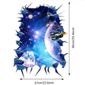 3D-ruimte muursticker met Saturnus en ruimteschip met realistisch gebroken muureffect - 57*90CM