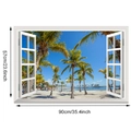 Adesivo murale 3D finestra spiaggia con dimensioni 57cm x 90cm per decorazione - Spiaggia Tropicale Cielo Blu (6750-4)