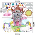 Detailed layout of large pink unicorn castle wall stickers with size dimensions - 40*80CMX2 Sheets in Bag