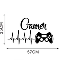 Schema dettagliato delle dimensioni dell'adesivo murale Gamer nero con controller e battito - Nero (35x57CM)