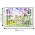 3D Einhorn Fenster Wandtattoo Detail mit 90x57cm Größe und Fantasie-Landschaft - 57x90cm