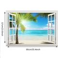 Detailed dimensions of 3D tropical beach window wall sticker with 90cm width - Sunny Summer Beach (6750-6)