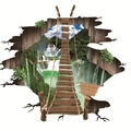 Vinilo decorativo 3D de puente colgante con paisaje de cascada y efecto de perspectiva - Estilo Puente de Cascada (KS6627) 60*90CM