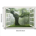 Detailed 3D wall sticker featuring a forest view through a window, size 90x57cm - Primeval Forest Ancient Tree (6750-8)