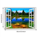Dettaglio dell'adesivo murale 3D con vista finestra su montagne e lago da 57x90cm - Paesaggio Lago di Montagna Innevata (6750-9)