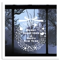 Weißer Weihnachtskranz-Fensteraufkleber mit festlichen Symbolen und Grüßen auf Glas - 42cmx48cm / Weiß