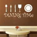Vinilo decorativo creativo Dining Time con iconos de cubiertos sobre pared de cocina marrón - 57*25cm / Blanco
