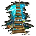 Adhesivo de pared 3D fondo marino con puente colgante de madera y peces tropicales - Estilo Mundo Submarino (KS6658) 60*90CM