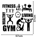 Adesivo murale fitness e vita sana con icone sportive per decorazione di interni - 57x51cm