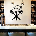 Adesivo da parete creativo per cucina con cappello da chef e posate in vinile nero - 42*36CM / Nero