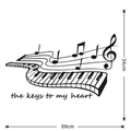 Detalle de vinilo musical con teclas de piano, notas y dimensiones de 59x34cm - 59*34CM / Negro