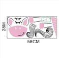 Detailed sheet layout of pink unicorn wall decals for bedroom with size measurements - 58*28cm