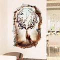 Sticker mural 3D créatif cerf avec forêt et oiseaux pour décoration intérieure - 50*70