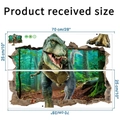 Detailed size specifications for 3D T-Rex wall sticker showing 70x50cm dimensions - 25x70cm